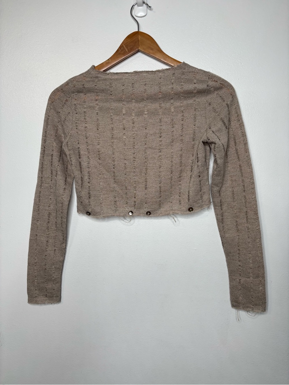 MURMUR MI Archive Distressed Mesh Open Knit Crop Shrug Top Beige Sz Small
